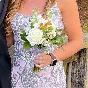 Short prom dress with spaghetti straps